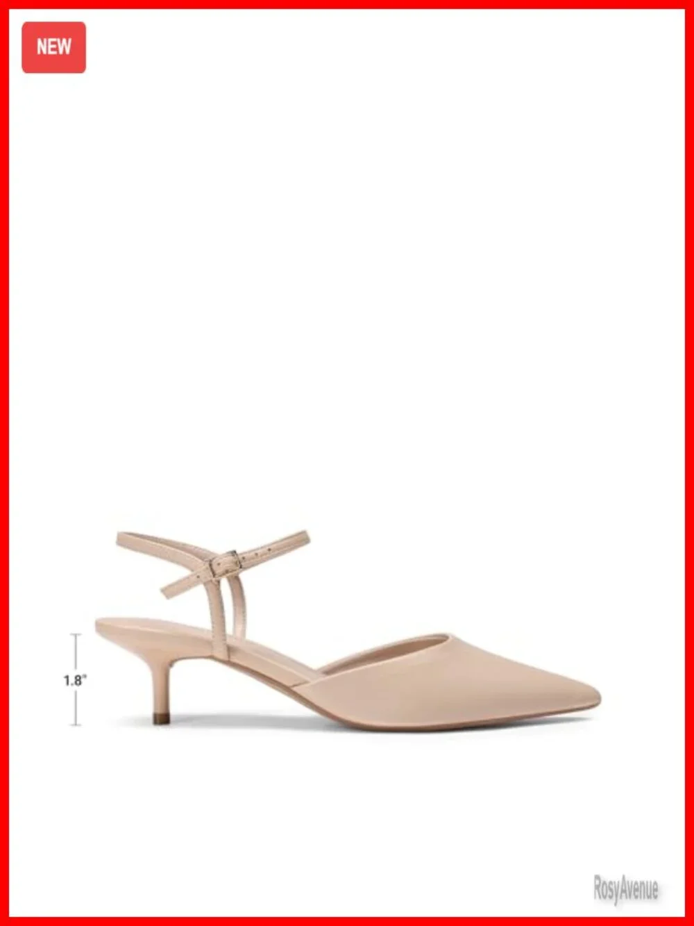 Pointed Toe Slingback Pumps with Kitten Heel and Buckle Strap
